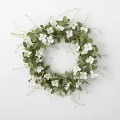 Clearance White Dogwood and Greenery Wreath Wreaths