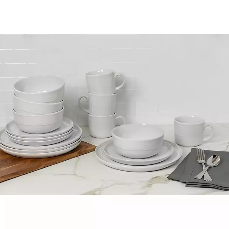 Kirklands Home Dinnerware|Double Line 16-pc. Dinnerware Set White