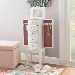 Kirklands Home Dressers & Chests|5-Drawer Jasmine Petite Jewelry Armoire White