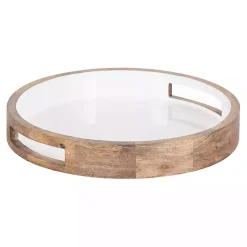 Outlet White Enameled Round Mango Wood Tray Decorative Trays