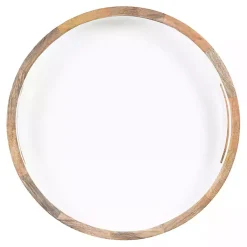 Outlet White Enameled Round Mango Wood Tray Decorative Trays