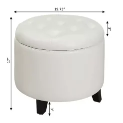 Kirklands Home Benches & Ottomans|Faux Leather Eliza Round Storage Ottoman White