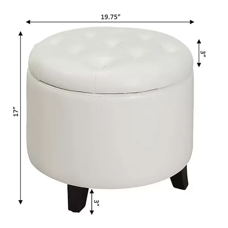 Kirklands Home Benches & Ottomans|Faux Leather Eliza Round Storage Ottoman White