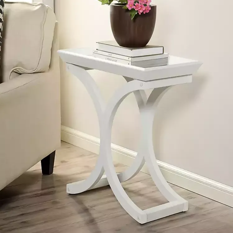 Kirklands Home Accent & End Tables|Fir Wood Curved Tray C-Table White