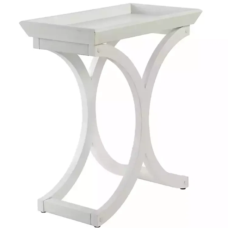 Kirklands Home Accent & End Tables|Fir Wood Curved Tray C-Table White
