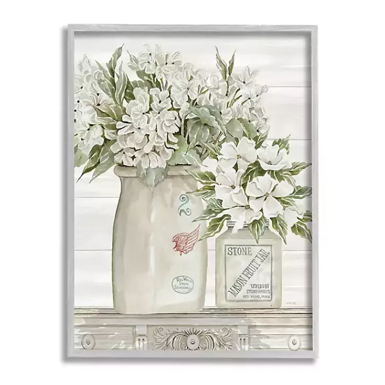 Kirklands Home Framed Art|Floral Ceramic Jar Framed Wood Wall Plaque White