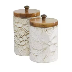 Floral Jars with Wood Lids, Set of 2 Decorative Bowls & Jars