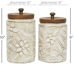 Floral Jars with Wood Lids, Set of 2 Decorative Bowls & Jars