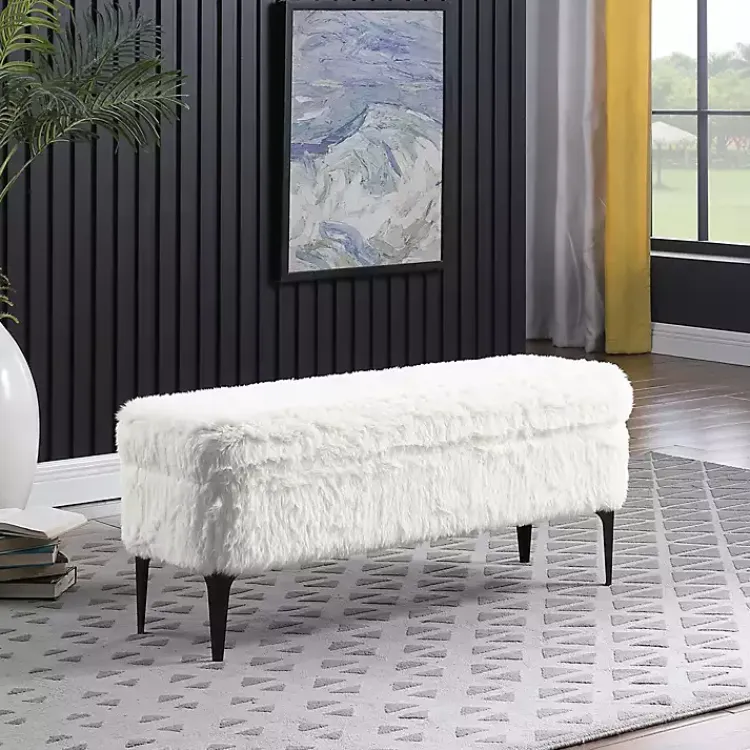 Kirklands Home Benches & Ottomans|Fur Storage Bench White