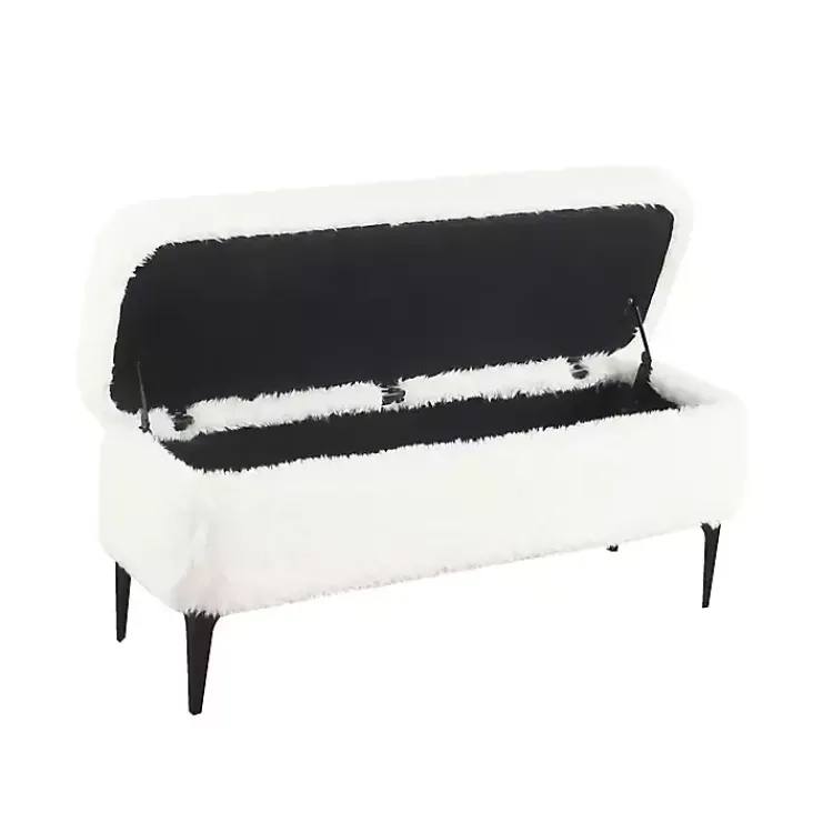 Kirklands Home Benches & Ottomans|Fur Storage Bench White