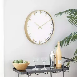 Kirklands Home Clocks|Glass Frame Gold Accent Wall Clock White
