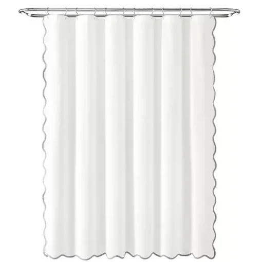 Kirklands Home Shower Curtains|White Gray Scalloped Coastal Shower Curtain