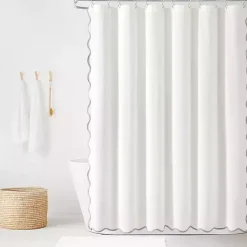 Kirklands Home Shower Curtains|White Gray Scalloped Coastal Shower Curtain