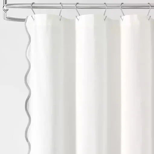 Kirklands Home Shower Curtains|White Gray Scalloped Coastal Shower Curtain