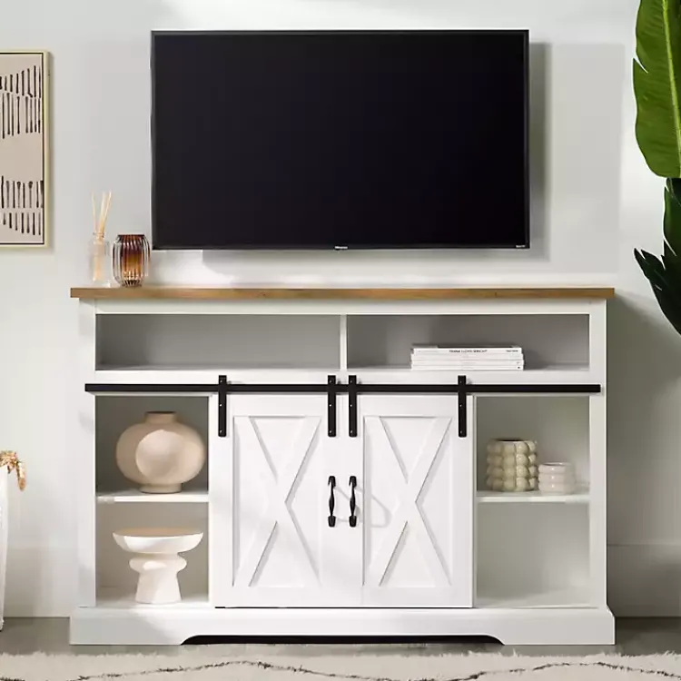 Kirklands Home Tv Stands & Media Consoles|Highboy Sliding Barn Door Media Cabinet White
