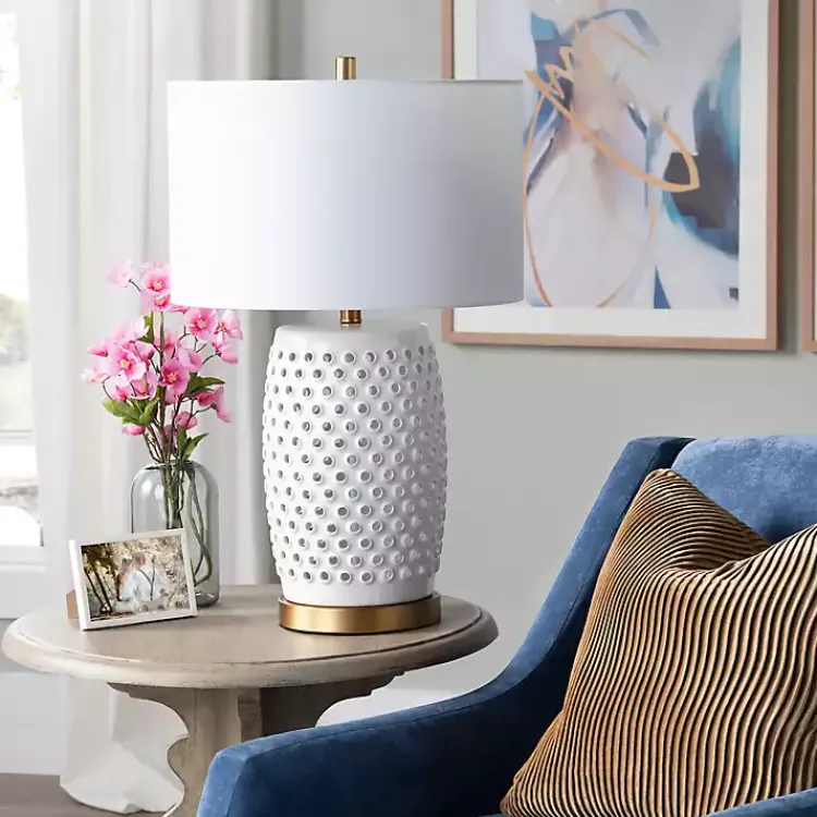 Kirklands Home Table Lamps|Hobnail Table Lamp with Nightlight White