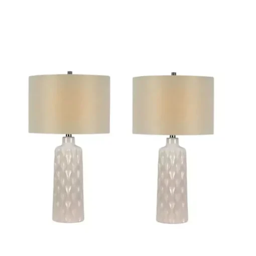 Kirklands Home Table Lamps|White Honeycomb Wave Table Lamps, Set of 2 Tan