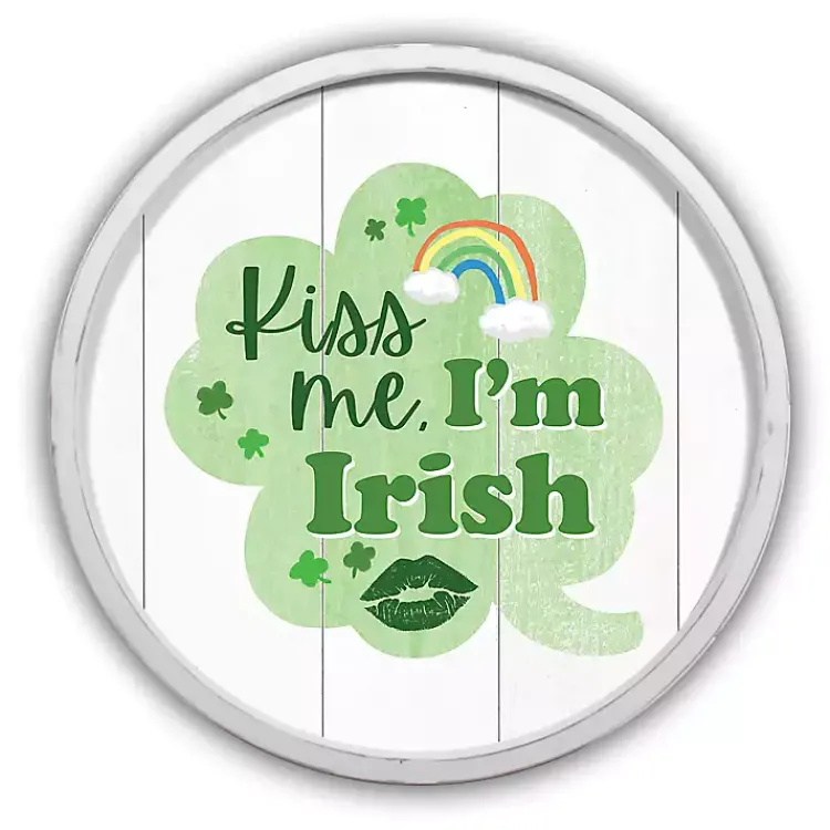 Hot Kiss Me I'm Irish Round Framed Art Print St Patricks Day Decorations