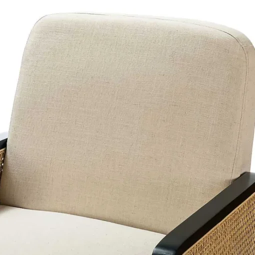 Kirklands Home Accent Chairs|White Linen and Rattan Accent Chair Ivory