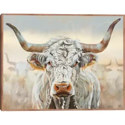 Kirklands Home Canvas Art|Longhorn Framed Canvas Art Print White