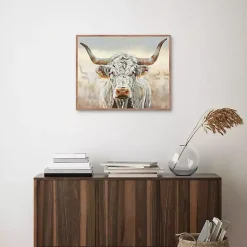 Kirklands Home Canvas Art|Longhorn Framed Canvas Art Print White