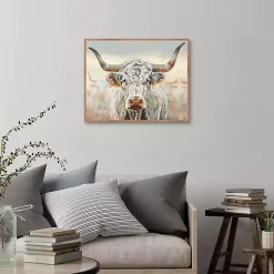 Kirklands Home Canvas Art|Longhorn Framed Canvas Art Print White