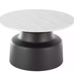 Kirklands Home Coffee Tables|Marble & Black Metal Pedestal Coffee Table White