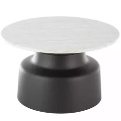 Kirklands Home Coffee Tables|Marble & Black Metal Pedestal Coffee Table White