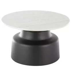 Kirklands Home Coffee Tables|Marble & Black Metal Pedestal Coffee Table White