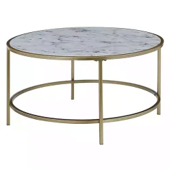 Kirklands Home Coffee Tables|White Marble & Metal Round Coffee Table Gold