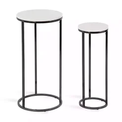 Kirklands Home Accent & End Tables|White Marble Nesting Accent Tables, Set of 2 Black