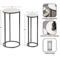 Kirklands Home Accent & End Tables|White Marble Nesting Accent Tables, Set of 2 Black