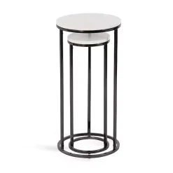 Kirklands Home Accent & End Tables|White Marble Nesting Accent Tables, Set of 2 Black