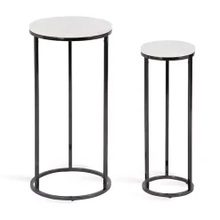 Kirklands Home Accent & End Tables|White Marble Nesting Accent Tables, Set of 2 Black
