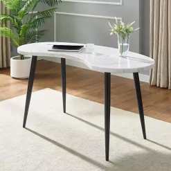Kirklands Home Office Furniture|White Marble Kidney Shaped Desk