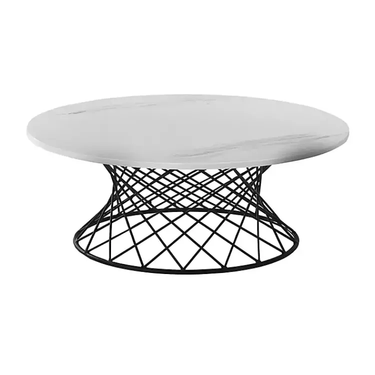 Kirklands Home Coffee Tables|Marble Round Black Loxley Coffee Table White