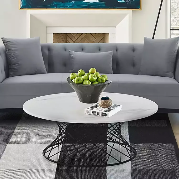 Kirklands Home Coffee Tables|Marble Round Black Loxley Coffee Table White