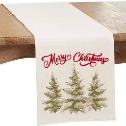 Clearance White Merry Christmas Trees Table Runner Christmas Dining & Entertaining