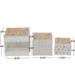 New White Metal and Carved Wood Boxes, Set of 3 Baskets & Boxes