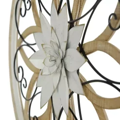 Kirklands Home Wall Plaques|White Metal and Wood Floral Round Wall Plaque