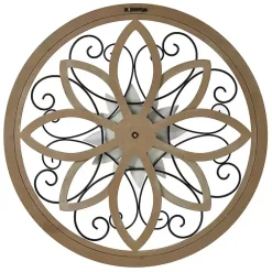 Kirklands Home Wall Plaques|White Metal and Wood Floral Round Wall Plaque