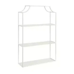 Kirklands Home Shelves|Metal Scalloped 3-Tier Glass Wall Shelf White