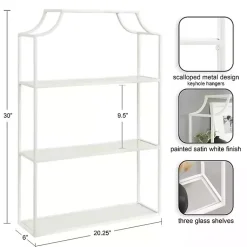 Kirklands Home Shelves|Metal Scalloped 3-Tier Glass Wall Shelf White