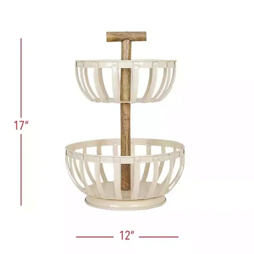 Kirklands Home Kitchen Storage|Metal 2-Tier Kitchen Basket White