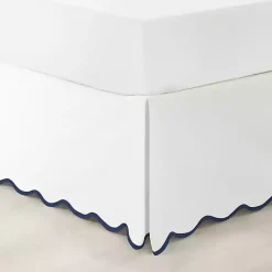 Kirklands Home Bedding Essentials|White Navy Scalloped Coastal Queen Bed Skirt