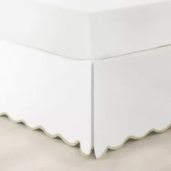 Kirklands Home Bedding Essentials|White Neutral Scalloped Coastal King Bed Skirt