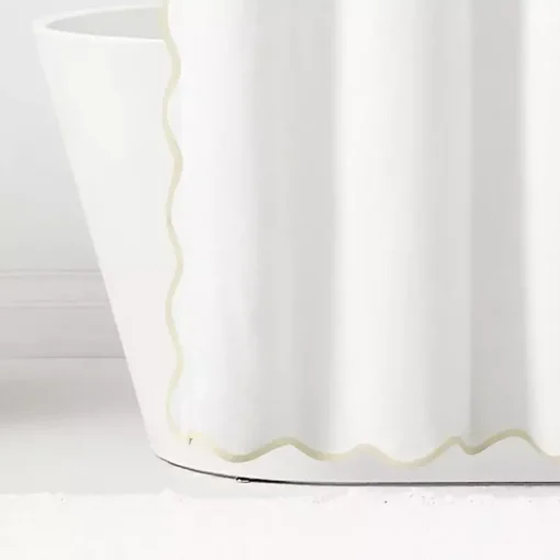 Kirklands Home Shower Curtains|White Neutral Scalloped Coastal Shower Curtain