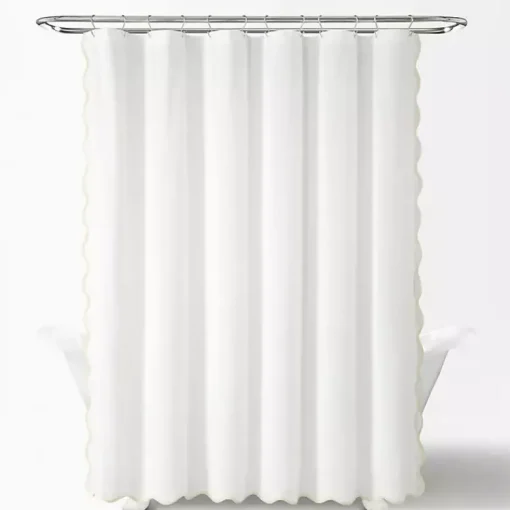 Kirklands Home Shower Curtains|White Neutral Scalloped Coastal Shower Curtain