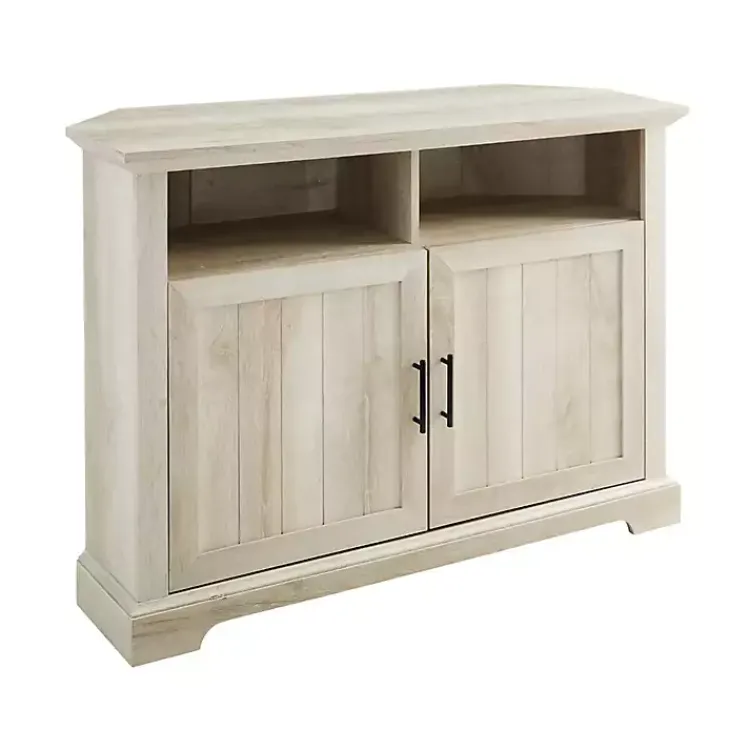 Kirklands Home Tv Stands & Media Consoles|White Oak Grooved Door Corner TV Stand Ivory