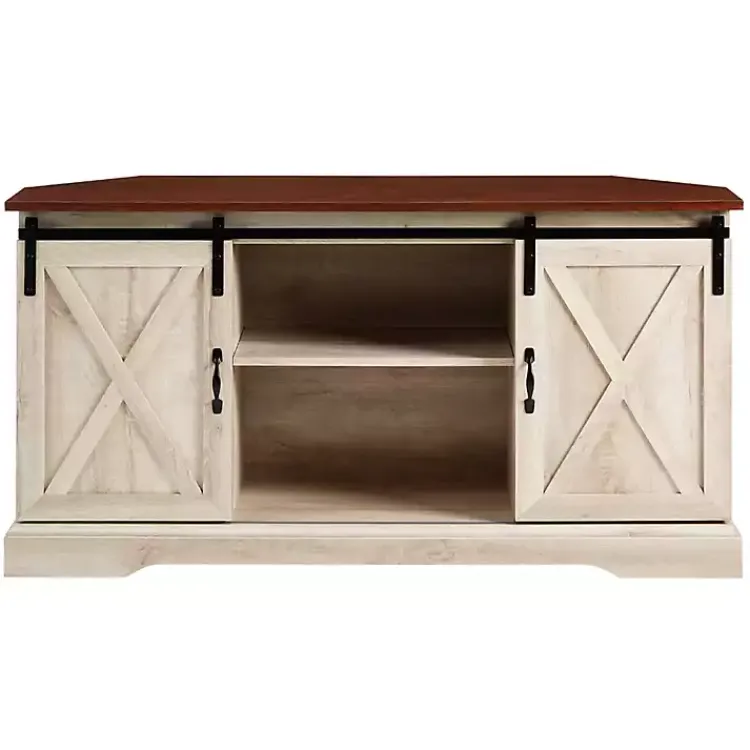 Kirklands Home Tv Stands & Media Consoles|White Oak Sliding Barn Doors Corner TV Stand Ivory